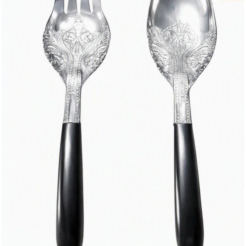 Malaysian Mohd Salleh Silver Plated Serving Fork & Spoon Vintage Post-1940